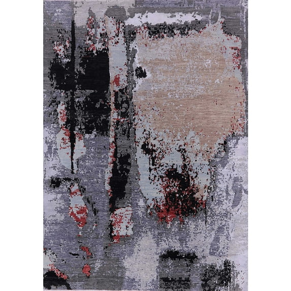 Ahgly Company Indoor Rectangle Mid-Century Modern Plum Purple Oriental Area Rugs, 8' x 12'