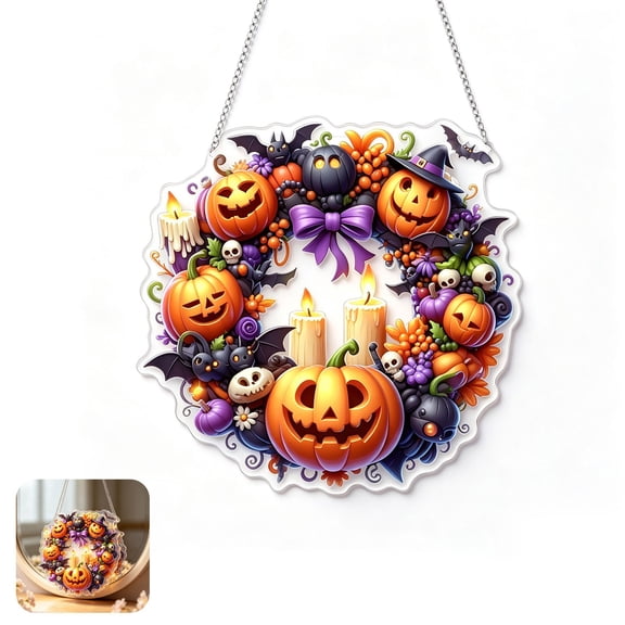ZFSBZBS Halloween Bat Pumpkin 2D Acrylic Pendant Window Decoration Porch Hanging Decoration Props, Bat and Pumpkin Design