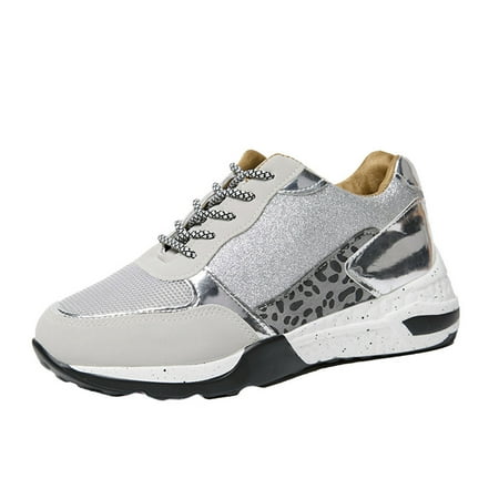 

Alueeu ladies shoes casual Women s Fashion Sequins Large Size Lace-up Colorblock Casual Sneakers Grey 42