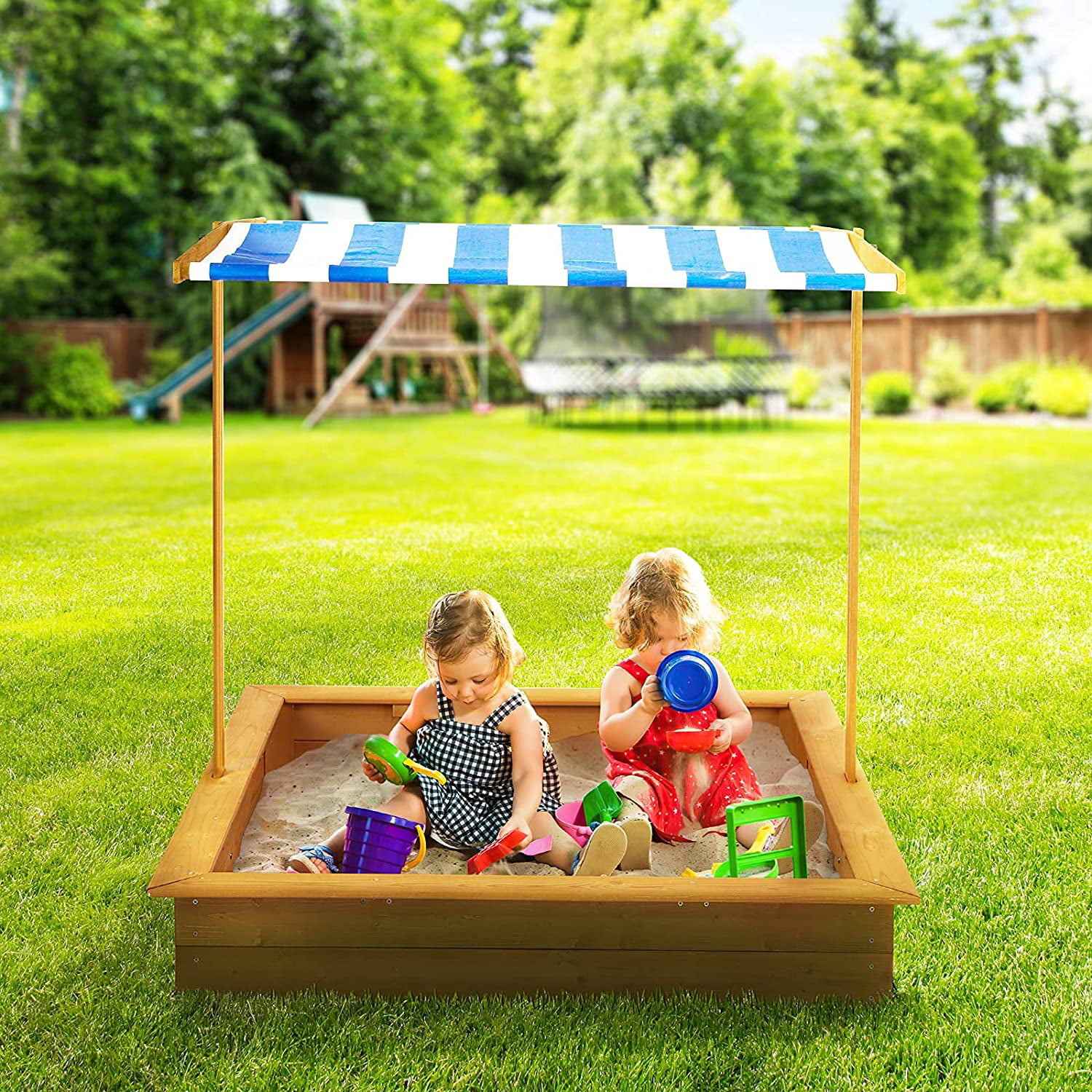 Sandbox for Kids with Cover Outdoor Backyard Wooden Playset Beach Activity Toy 