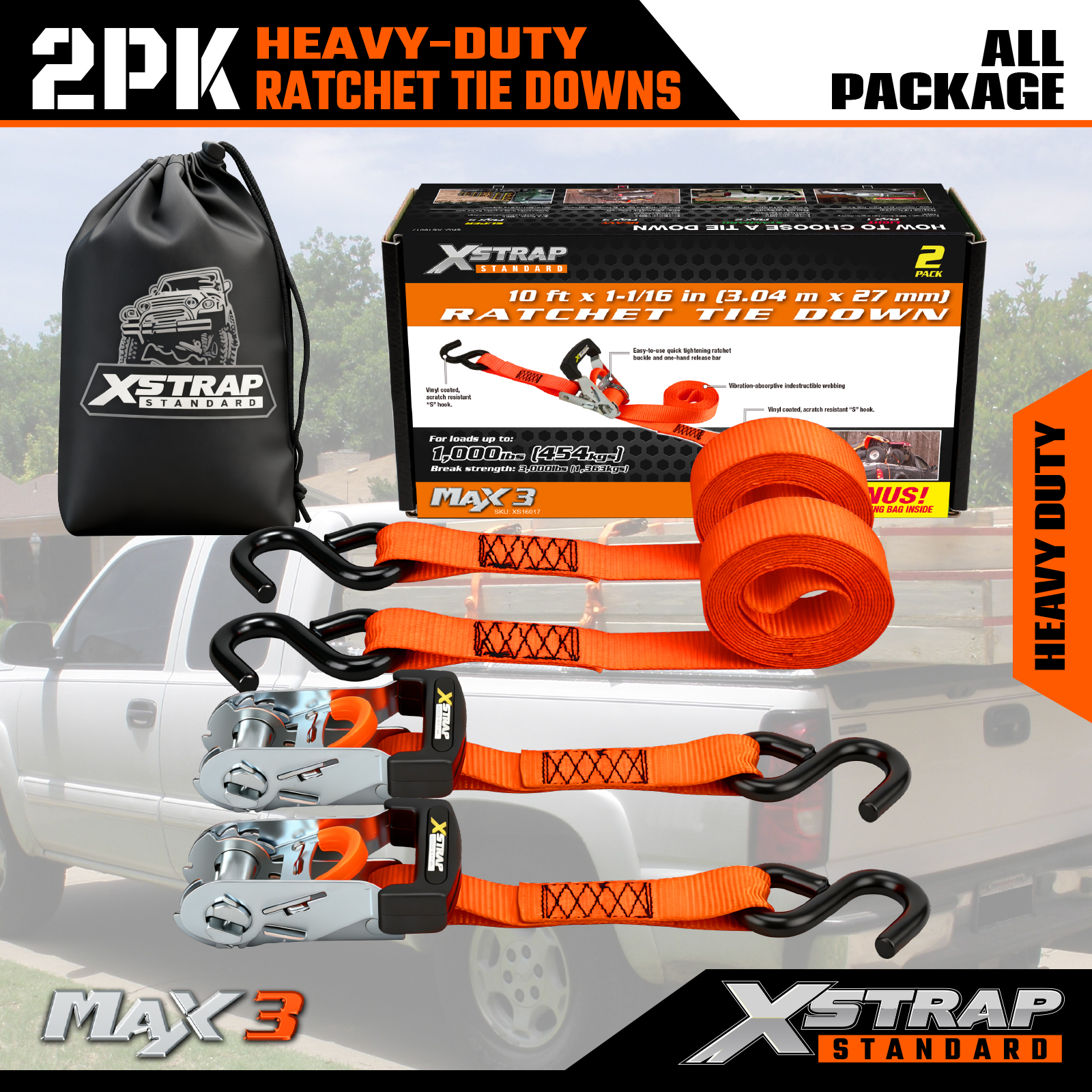 XSTRAP 4PK - 1-1/16 in x 10 ft Tie Down Kit with Storage bag