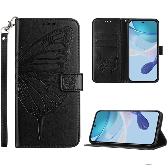 Case for TCL K32 / K33 Flip Wallet Phone Case Shockproof PU Leather Protective Cover with Magnetic Clasp Kickstand Card Slots Holder, Black