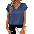 thumbnail image 3 of UVN Women Tops Summer Cap Short Sleeve Blouses Ladies V Neck Silk Satin Business Casual Shirts, 3 of 9