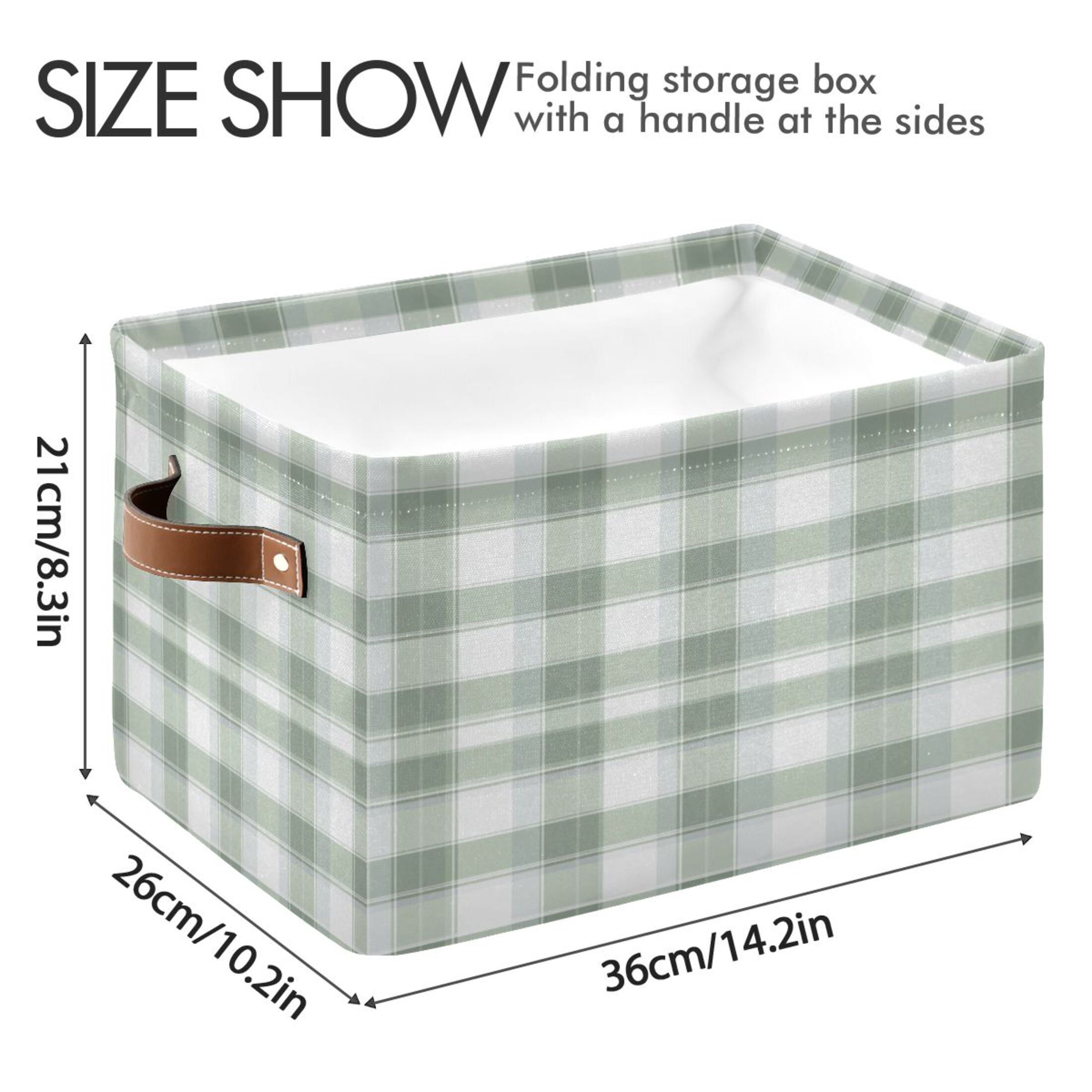 Gray and Green Plaid Foldable Storage Basket,Canvas Fabric Foldable Storage Bins with Handles Open Home Storage Bins Boxes for Toy Book Shelf Closet Baskets