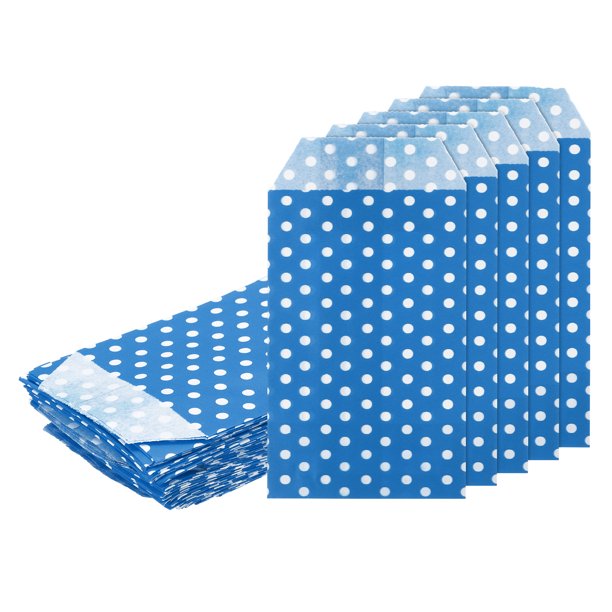 Uxcell 200Pcs Bolsas de Papel Kraft para Regalos, 6" x 3" Bolsas de Caramelo a Prueba de Grasa Bolsas Planas de Favor Bolsas Pequeñas de Regalo con Puntos Azules