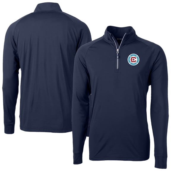 Men's-Cutter & Buck  Navy Chicago Fire Adapt Eco Knit Stretch Recycled Raglan Quarter-Zip Pullover Top