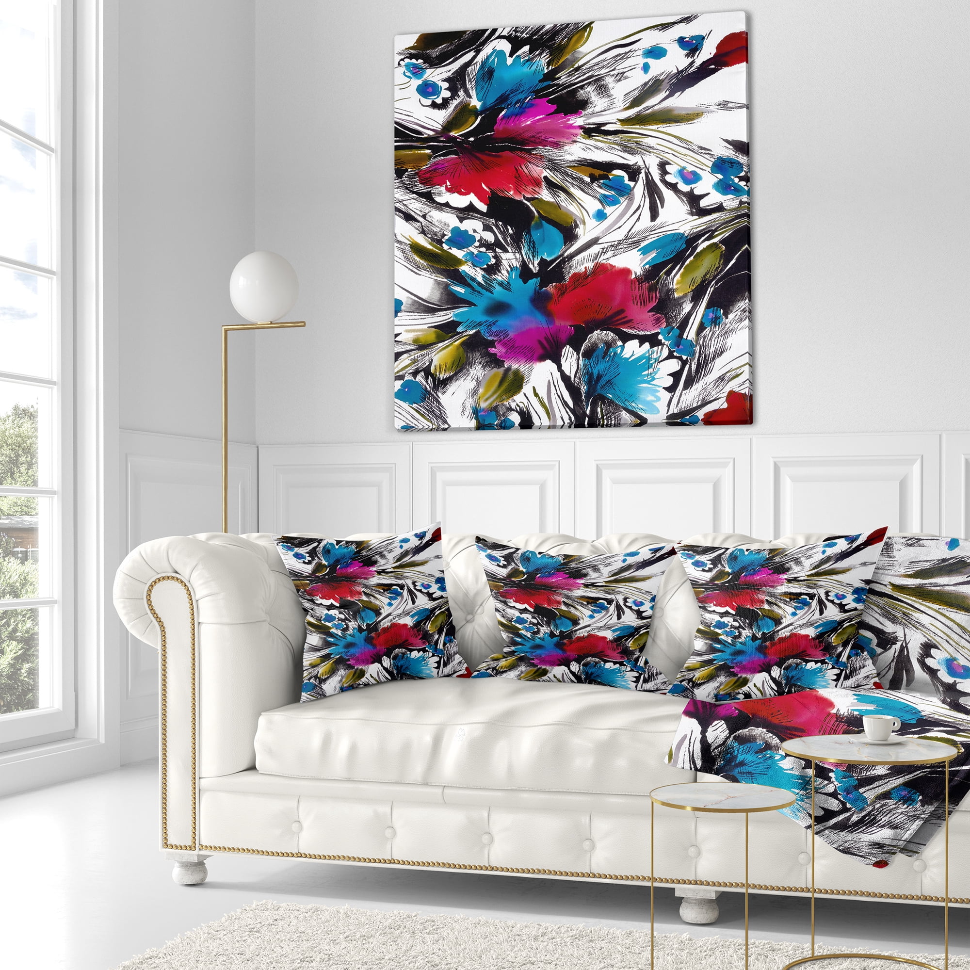 Designart Flowers with Fusion of Colors - Abstract Throw Pillow - 18x18