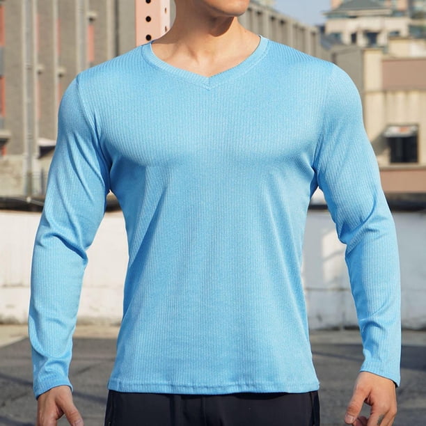 pstuiky camisas de manga larga para hombre, Blusas y camisas de manga larga informales con cuello en V y colores lisos a la moda para hombre Tops de hombre l