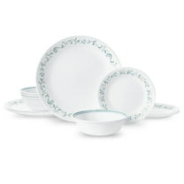 Corelle Country Cottage, White and Green Round 12-Piece Dinnerware Set