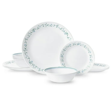 Corelle Country Cottage, White and Green Round 12-Piece Dinnerware Set