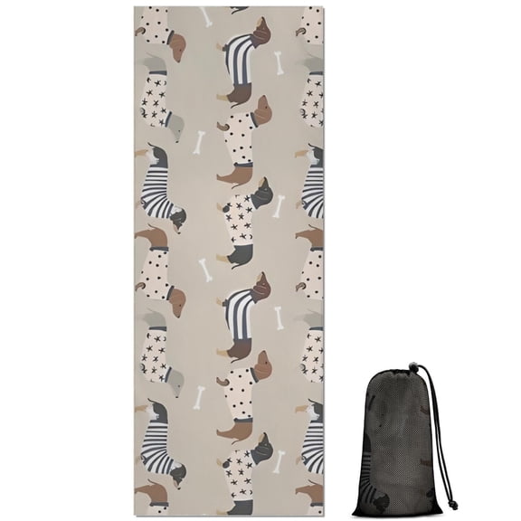 Cute Cartoon Dachshund Hot Yoga Mat Towel Non Slip for Hot Yoga - Quick-Drying Yoga Mat Cover with 4 Corner Pockets with Travel Bag - Hot Yoga Towel Non Slip Grip Moisture Wicking Sweat 70"x26"