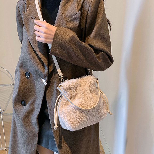Bolso Hombro Esponjoso Cuerpo Cruzado Mujeres Peluche Lujo Con Correa Ajustable Sólido para Viajar Por