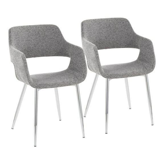 LumiSource Chrome Metal, Grey Fabric Margarite Chair - Set of 2