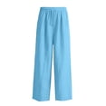 thumbnail image 6 of Qgtaibl Women's Drawstring Elastic Waist Wide Leg Pants Casual Loose Fit High Waisted Cotton Linen Trousers with Pockets Summer Lightweight Breathable Palazzo Pants Sky Blue S, 6 of 7