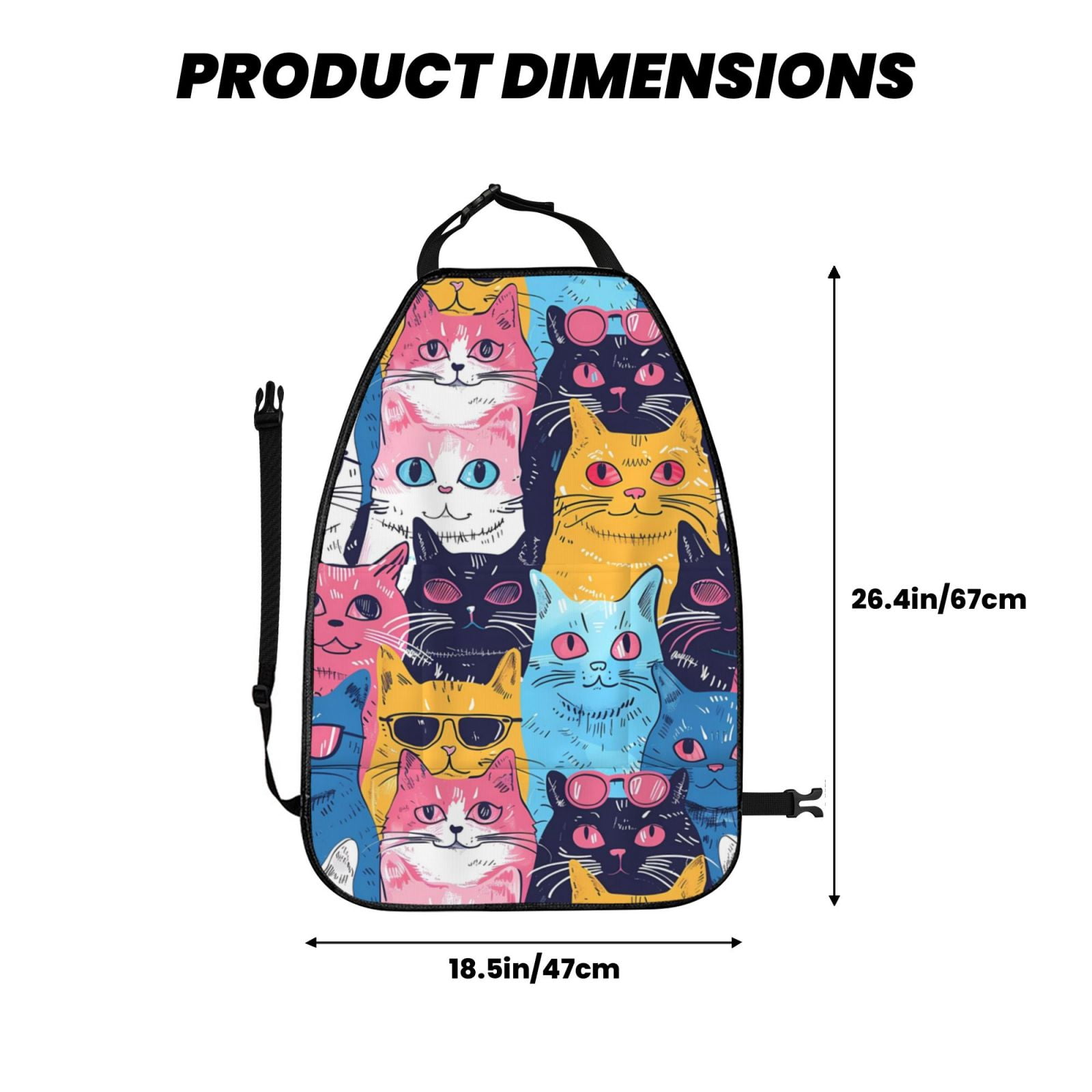 Kdxio Colorful Cats Pattern Art Print 2 Pack Car Kick Mat Seat Cover Back Protector Mat with Pockets for Organizer Backseat Protector and Storage Anti Kick Pad for Vehicles