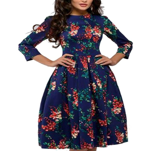 PENGXIANG Femmes Vintage A-Line Robe Tunique Longue Sans Manches Robe Florale