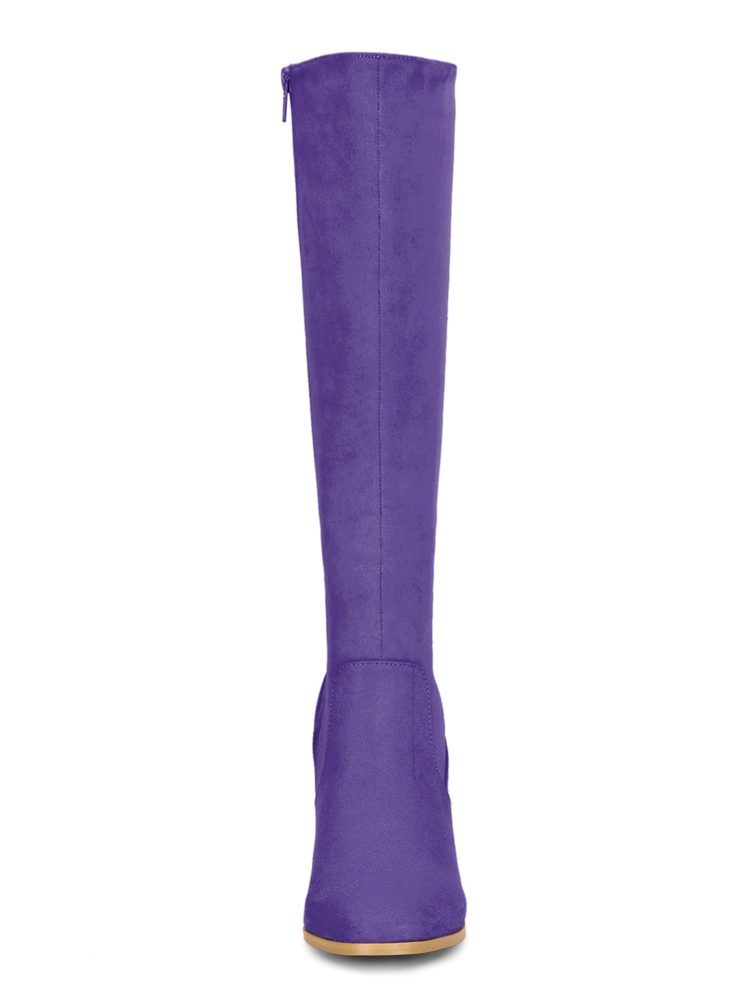 DARING DIVA Women's Stylish Side Zipper Chunky Heel Knee High Boots Purple 8.5