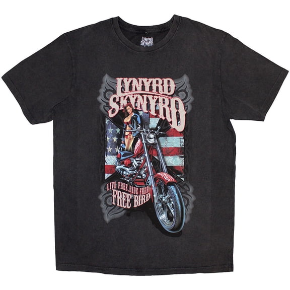 Lynyrd Skynyrd Unisex Stone Wash T-Shirt Ride Free (Charcoal Grey)
