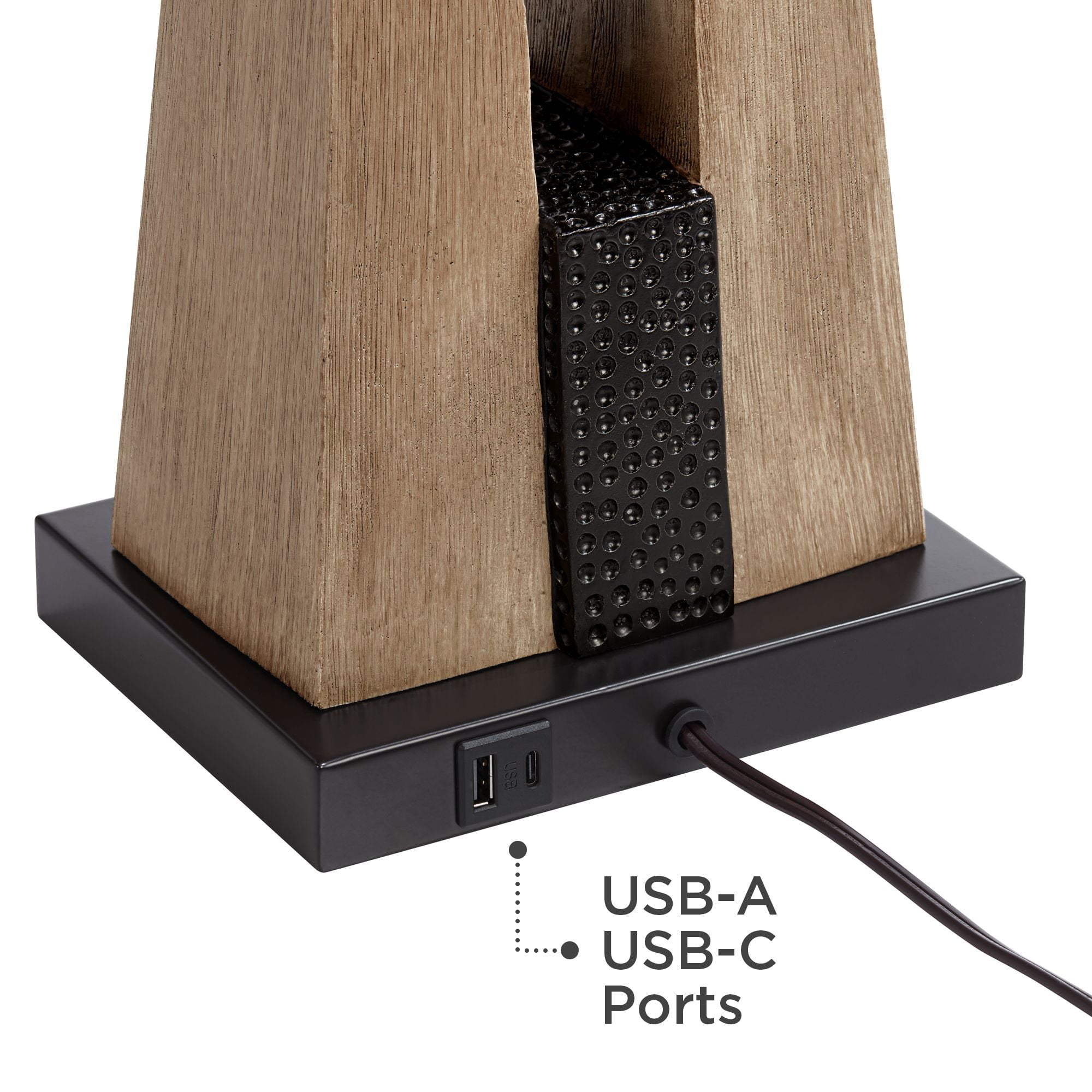 John Timberland Mitchell Rustic Farmhouse Table Lamps 27" Tall Set of 2 Wood with USB Charging Port Oatmeal Tapered Rectangular Shade for Living Room
