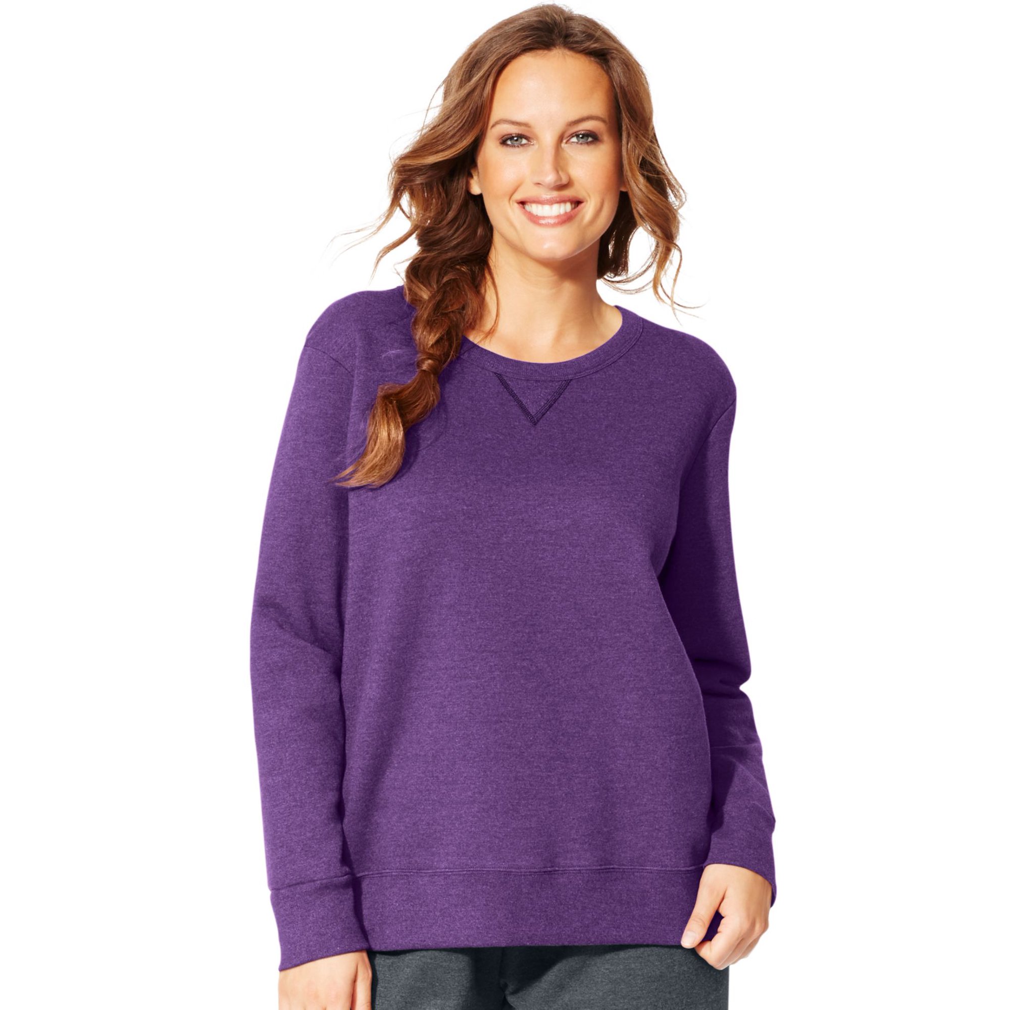 Just My Size ComfortSoft EcoSmart Crewneck Sweatshirt For Women – Soft, Roomy Fleece With V-Notch Detail