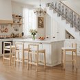 thumbnail image 5 of Zesthouse 25.8" Wooden Counter Height Stools Set of 2, Mid Century Kitchen Bar Stools with Paper Cord Backrest & Raw Solid Wood Legs, Farmhouse Linen Upholstered Barstools for Kitchen Island, Beige, 5 of 12