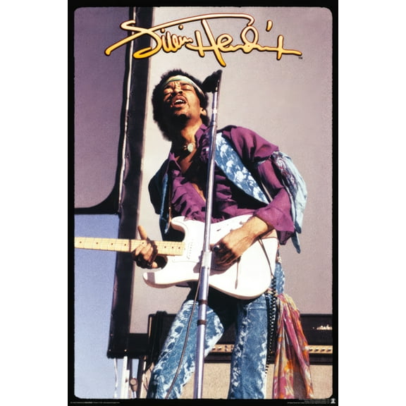 Jimi Hendrix - Music Poster (Live On Stage - Signature) (Size: 24" x 36")