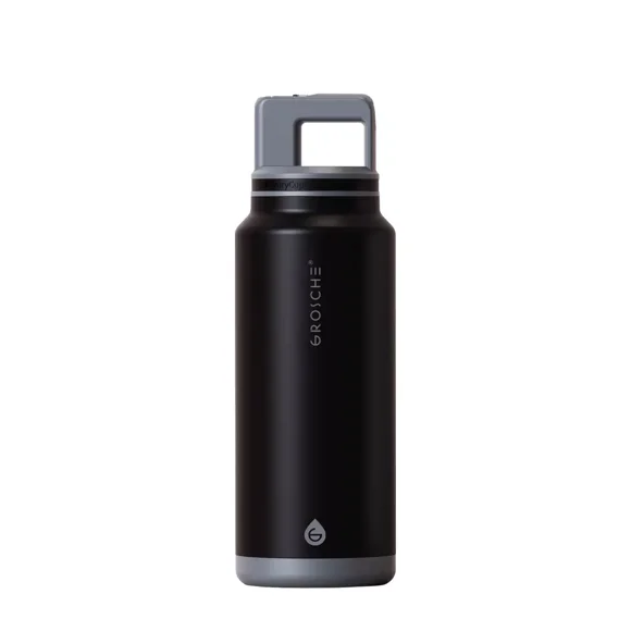 GROSCHE ALPINE Flip 'N Sip Insulated Water Bottle, Leakproof Water Bottle with Straw,40 OZ, Graphite Black