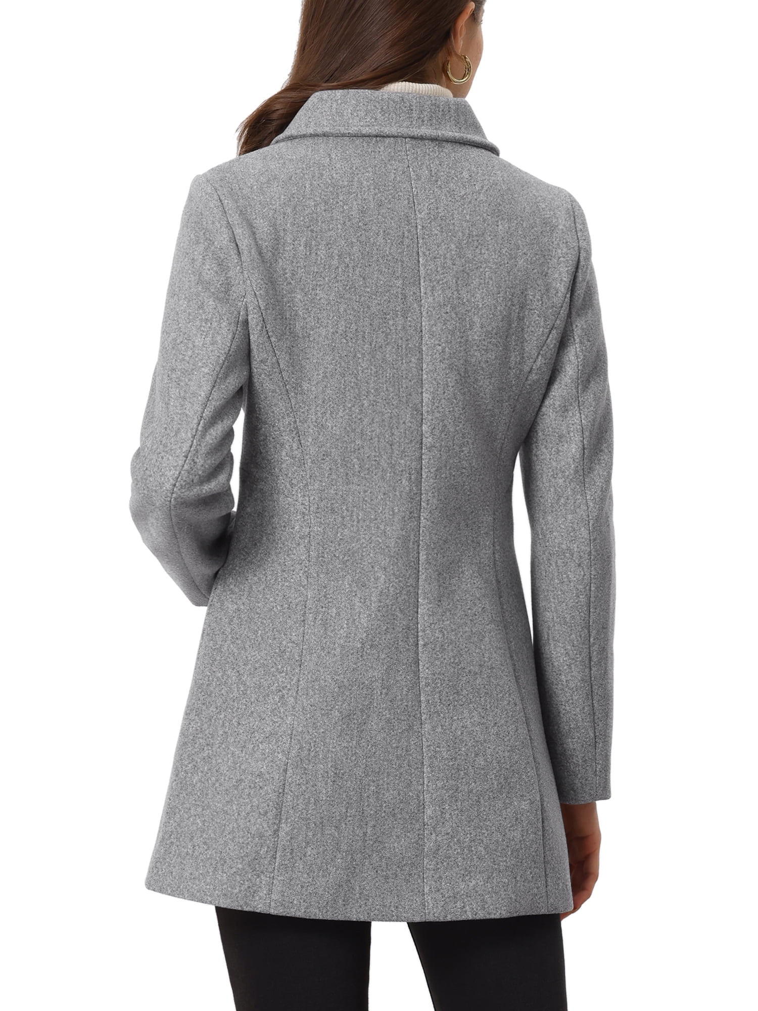 Unique Bargains Women's Peter Pan Collar Double Breasted Winter Trench Coat L Grey