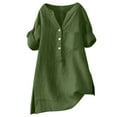 thumbnail image 2 of Green Womens Blouses Loose Button Shirt Top Stand Solid Color Sleeve Collar Casual Women's Shirt Women's Shirt Ladies Tops and Blouses, 2 of 4
