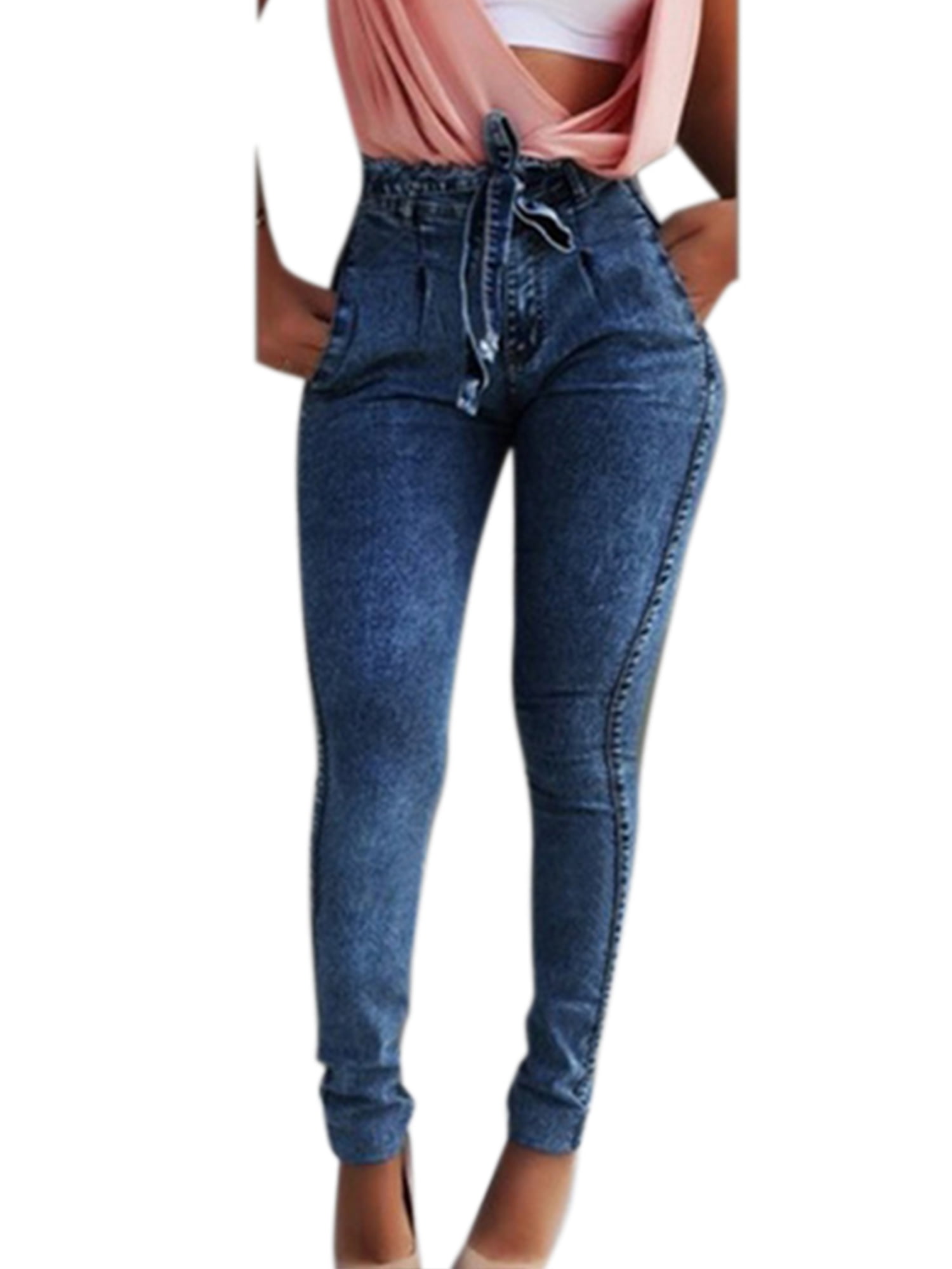 Women Stretch Skinny Ripped Denim Jeans Jeggings High Waist Pants Long Trousers