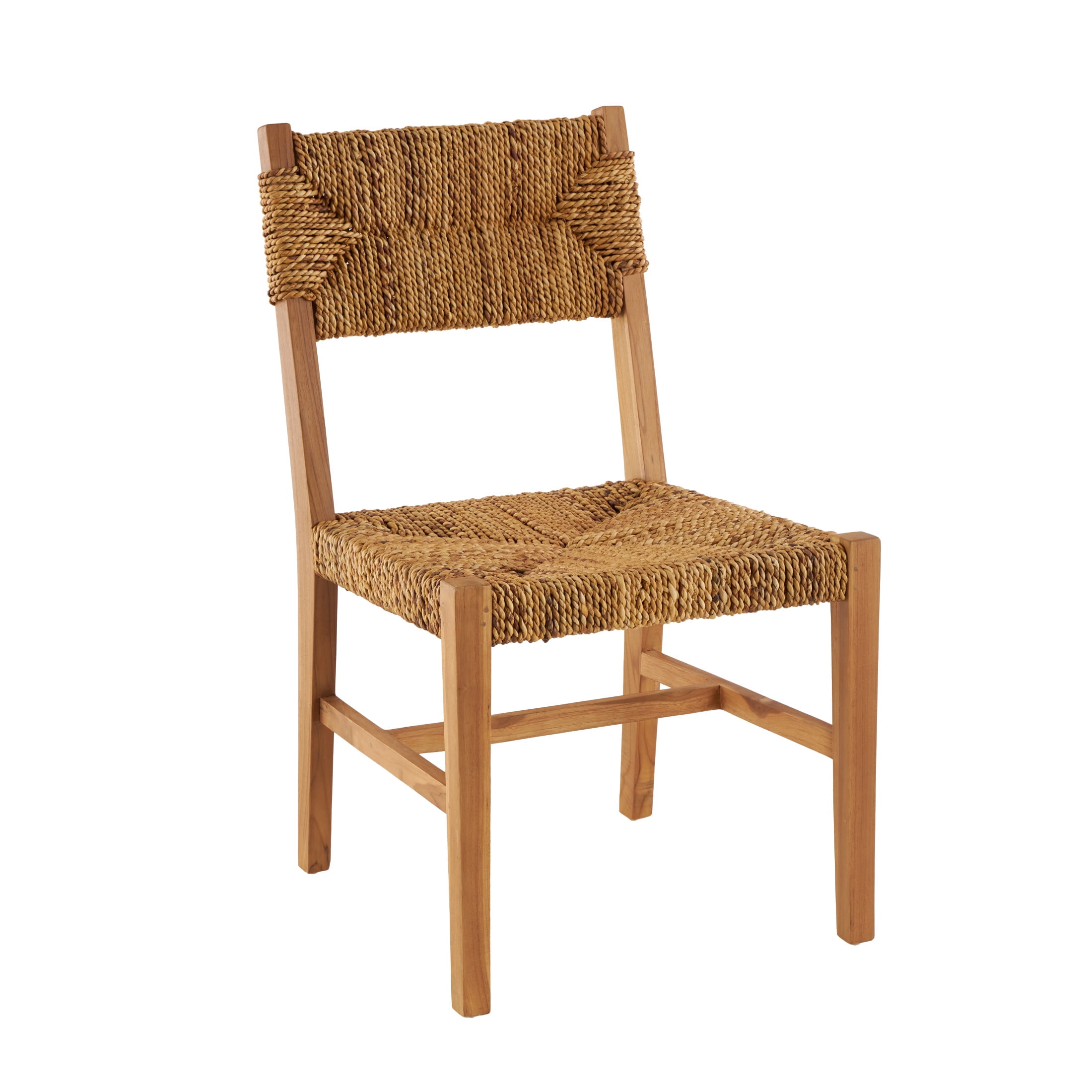 DecMode Teak Wood Handmade Lounge Chair with Woven Banana Leaf Seat, Light Brown, Set of 2
