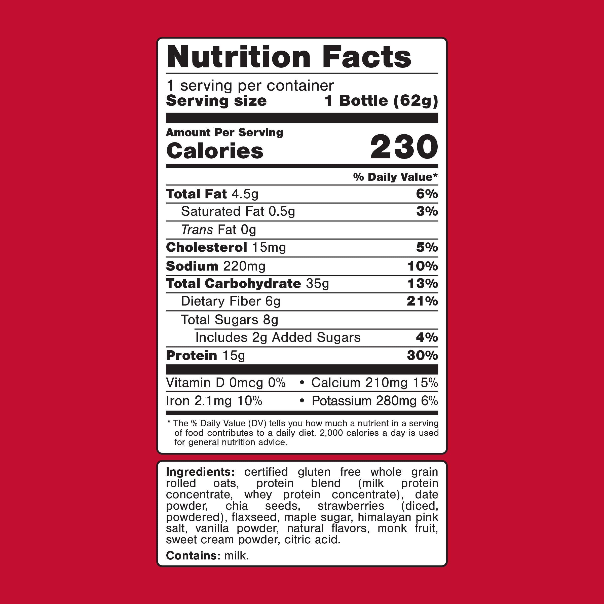 (10 pack) Oats Overnight Strawberries & Cream Protein Overnight Oatmeal Shake, 2.1 oz, 1 Count