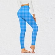 Eiyaclvo Women's Leggings Trendy Plaid Print Yoga Leggings High Waisted Slim Fit Leggings Stretchy Seamless Leggings Lightweight Workout Pants