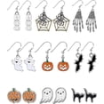 thumbnail image 1 of pares de aretes de Halloween, aretes colgantes de calabaza y gato negro., 1 of 5
