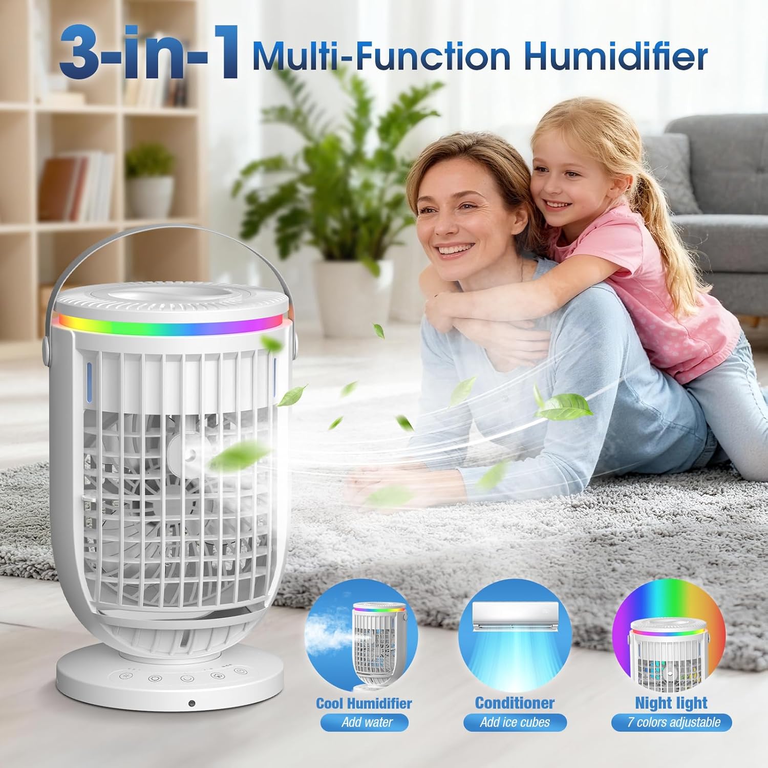Humidifiers for Bedroom,with Large Tank, Easy to Clean & Fill,Ultra-Quiet (30dB) Supersized Cool Mist Air Humidifier for Baby Nursery, Plants, Office, 7-Color Ambient Nightlight