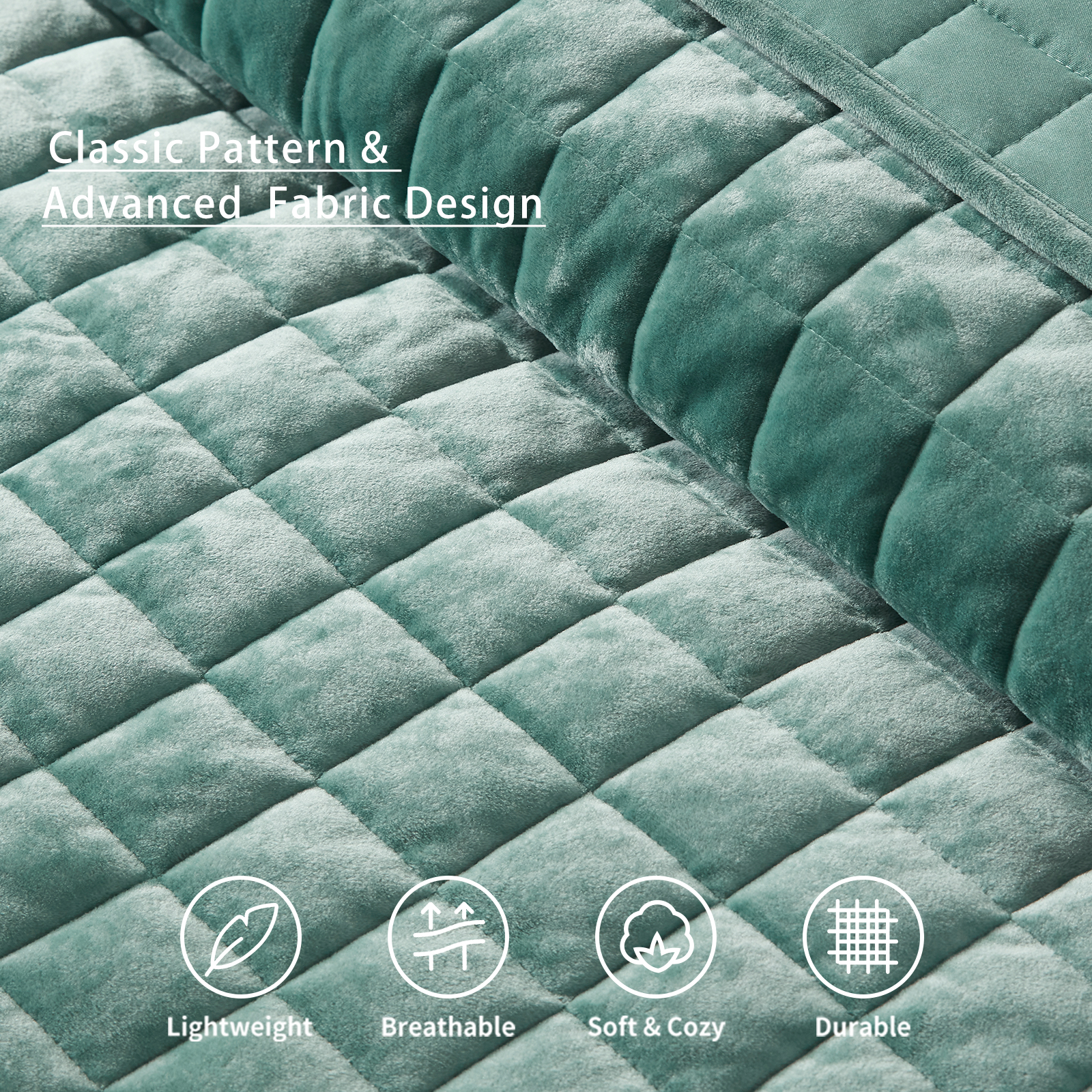 Velvet Quilt California King-118''x106'', Lightweight Aqua Green Velvet Comforter Set with 2 Pillow Shams, Soft Oversized Bedspread Coverlet Quilted Bedding Set for All Season
