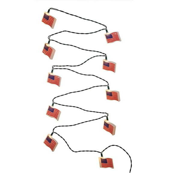Kurt Adler 10-Light USA Flag String Lights – UL-Listed Patriotic Holiday Decoration