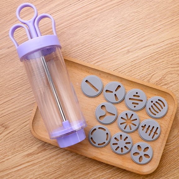 Spritz Cookie Press,Cookie Press,Cookie Press Maker Discuits Mold,Cake Decorating Syringe Set,Icing Frosting Piping Cupcake Filling Injector with Funnel Icing Nozzles for Cake(Purple)