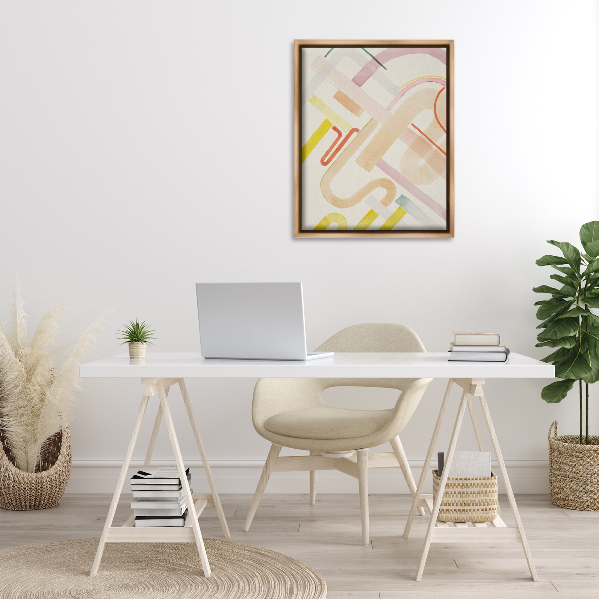 Stupell Industries Curved Forms Collage Abstract Painting Brown Floater Framed Canvas Art Print Wall Art, 25 x 31