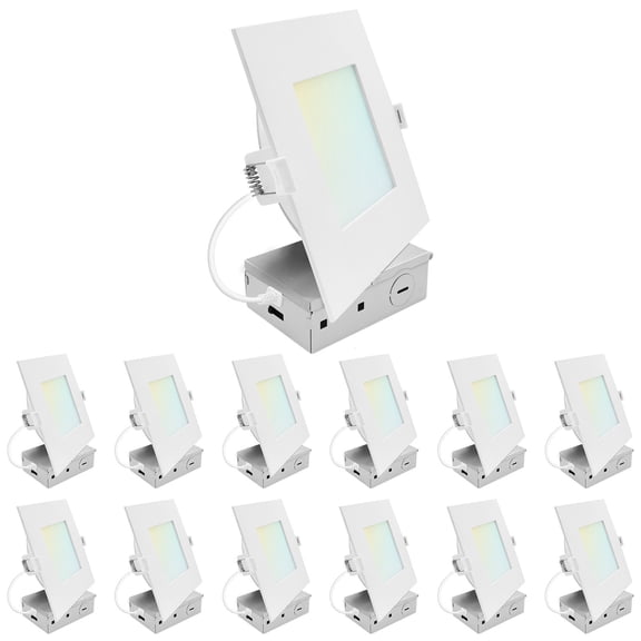 LUXRITE 6 In. LED Square ECO Backlit Mini Panel Light, 5CCT 2700K-5000K, 1400LM 15W 100 Beam Dimmable ETL Rated 12 Pack
