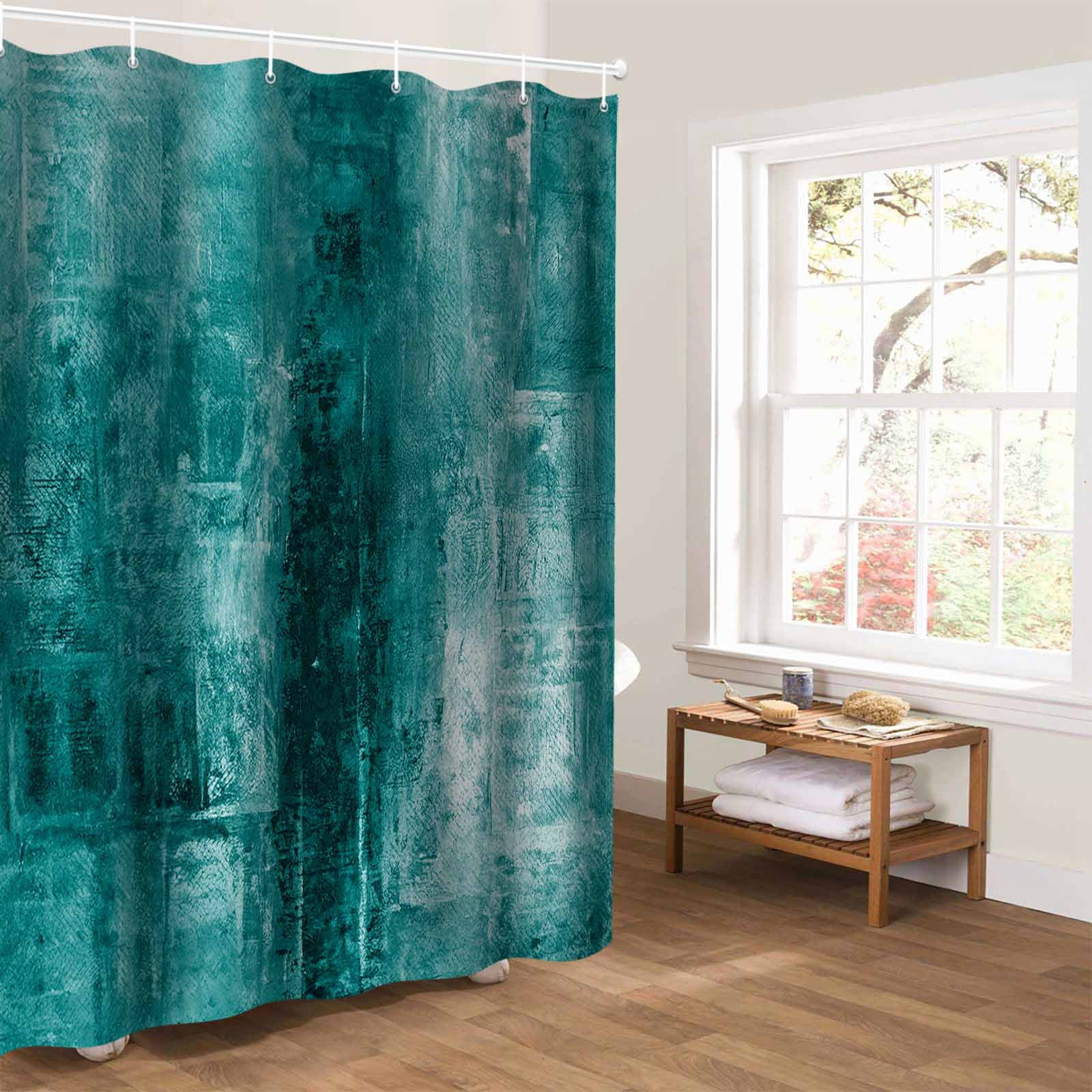 Teal Bathroom Curtain 78 Inch Shower Curtain with Hooks, Retro Oil Painting Modern Abstract Art Aesthetics Waterproof Polyester Bath Curtain Washable Bathtub Curtain 72''x 78''