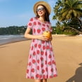 thumbnail image 4 of Easygdp Hand Drawn Strawberry para Vestido Transpirable de Mujer, Vestido Suelto de Manga Corta con Pliegues y Bolsillos para el Verano, 4 of 6