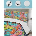thumbnail image 4 of Quilts Queen Size Bedding Set, Watercolor Flip Flops Lightweight Quilted Comforter, Summer Ocean Beach Slippers Blue Soft Reversible Bedspread Coverlet with Pillow Covers for All Season, 90" x 96", 4 of 7