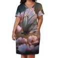 thumbnail image 3 of Iridescent Butterfly Rests on Pink Flowers Summer Sundress for Curve Women Casual Pattern Plus Size V Neck Short Sleeve Loose Fit Oversize Dresses, 3 of 6