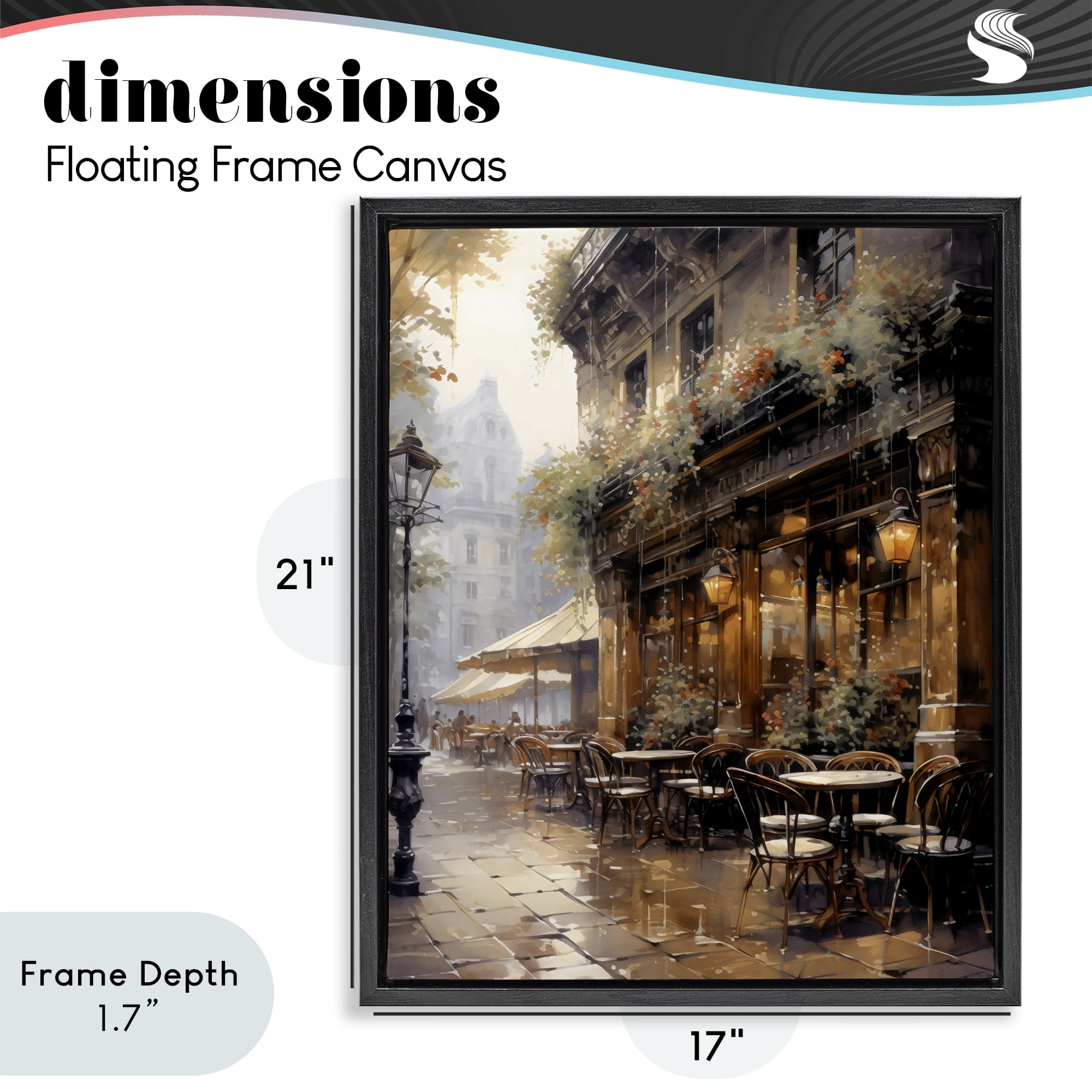 Stupell Industries Paris Street Cafe in Rain Black Framed Floater Canvas Wall Art, design by Creative Studio