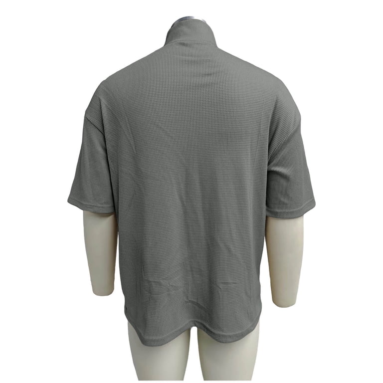 VSSSJ Mens Quarter Zip Pullover Shirt Loose Fit Waffle Short