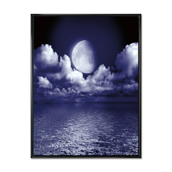 Designart 'Full Moon Night in Cloudy Sky V' Nautical & Coastal Framed Canvas Wall Art Print
