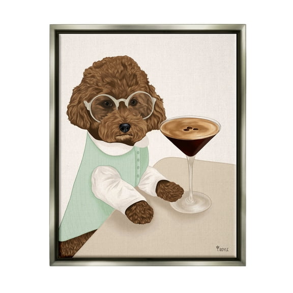Stupell Industries Dog with Espresso Martini Animals & Insects Painting Gray Floater Framed Canvas Art Print Wall Art, 25 x 31