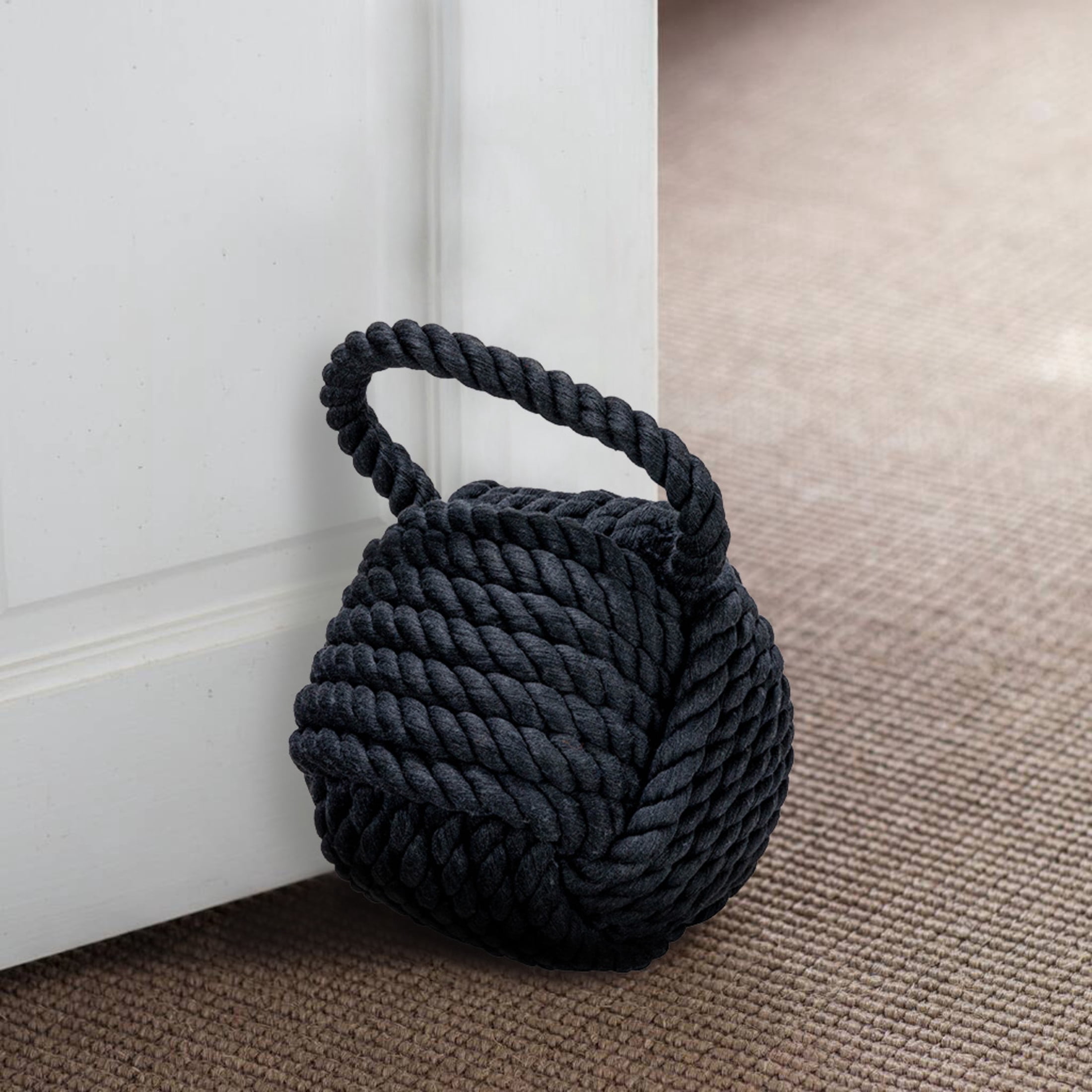 Creative Co-Op Nautical Rope Knot Decorative Cotton Door Stop, Black