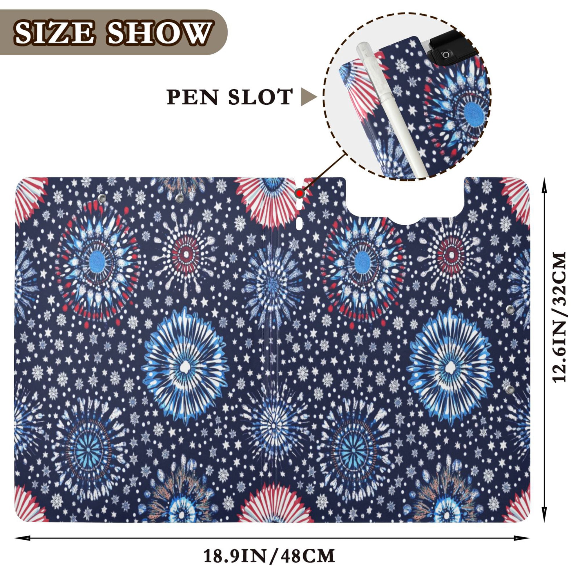 FORMRS A4 Clipboard Folder with Pen Holder Horizontal Foldable School Office Binder, Blue Fireworks Pattern